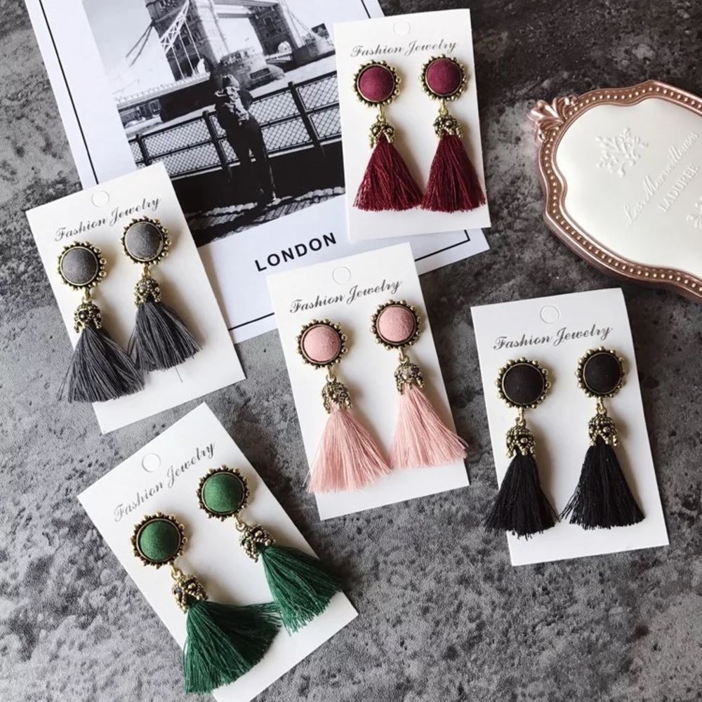 ❤️ Mini Tassel Drop Earrings - Green, Red, White